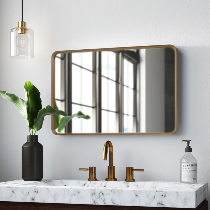 Fergerson Metal Wall Mirror with Shelves, 30" x 20", Gold