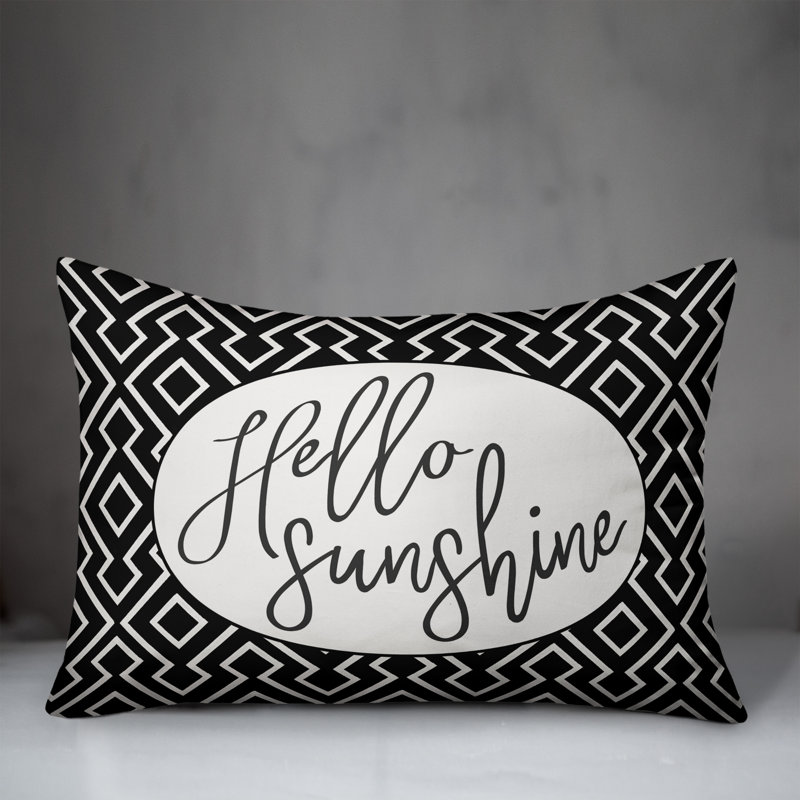 Adalynn Hello Sunshine Outdoor Rectangular Pillow Cover and Insert, Black