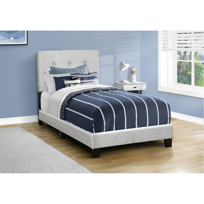Lit, taille simple, tapissier, structure seulement, chambre à coucher, juvénile, jeunesse, boucle gris clair, transitionnel
