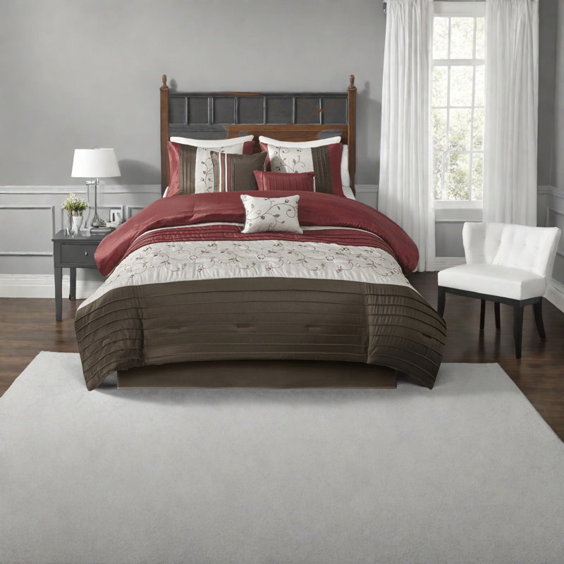 Elegant Red 7-piece Bedding Sets, Polyester Craft, Transitional Style For Home