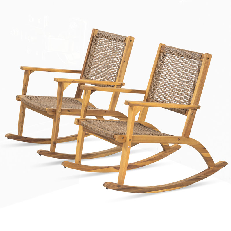 Ensemble 2 pièces de chaises berçantes de patio avec siège et dossier en rotin d'osier, Naturel