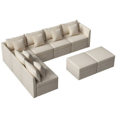 8 - Piece Upholstered Modular Sectional Sofa Convertible L Shaped Couch With Storage Ottoman by Latitude Run
