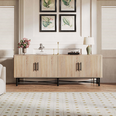 Functional 4-Door TV Cabinet – 2 Storage Spaces; Modern TV Stand; Entertainment Center with Adjustable Shelves