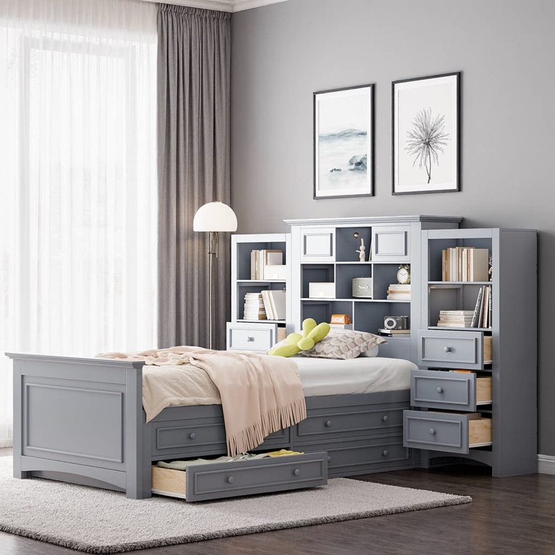 Lit plateforme avec rangement Dreamy: votre havre de paix magique, Gris