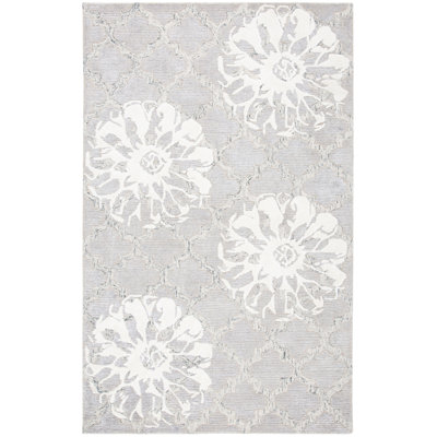 Aholla Hand Tufted Wool/Viscose Floral Rug in Silver