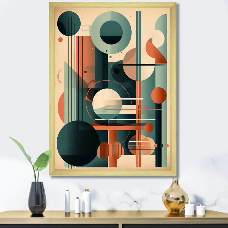 Begum orange et vert, Mid Century Momentum IV - Modern Midcentury, reproduction d'art sur toile, Encadrement doré