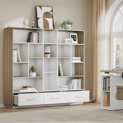 Bibliothèque 5 niveaux Adiers l 60 po x H 52,5 po avec 3 tiroirs et 16 cubes Adonia