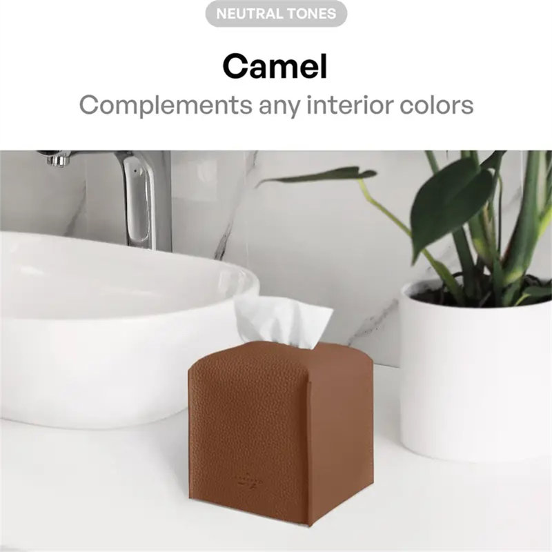 PU Leather Tissue Box Cover – Rectangular Modern Holder for Living Room, Bedroom, or Office Décor, Brown