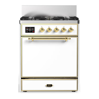 Cuisinière à double carburant 30 pouces avec 5 brûleurs scellés de couleur blanche de Majestic III Series (propane liquide, garniture laiton)