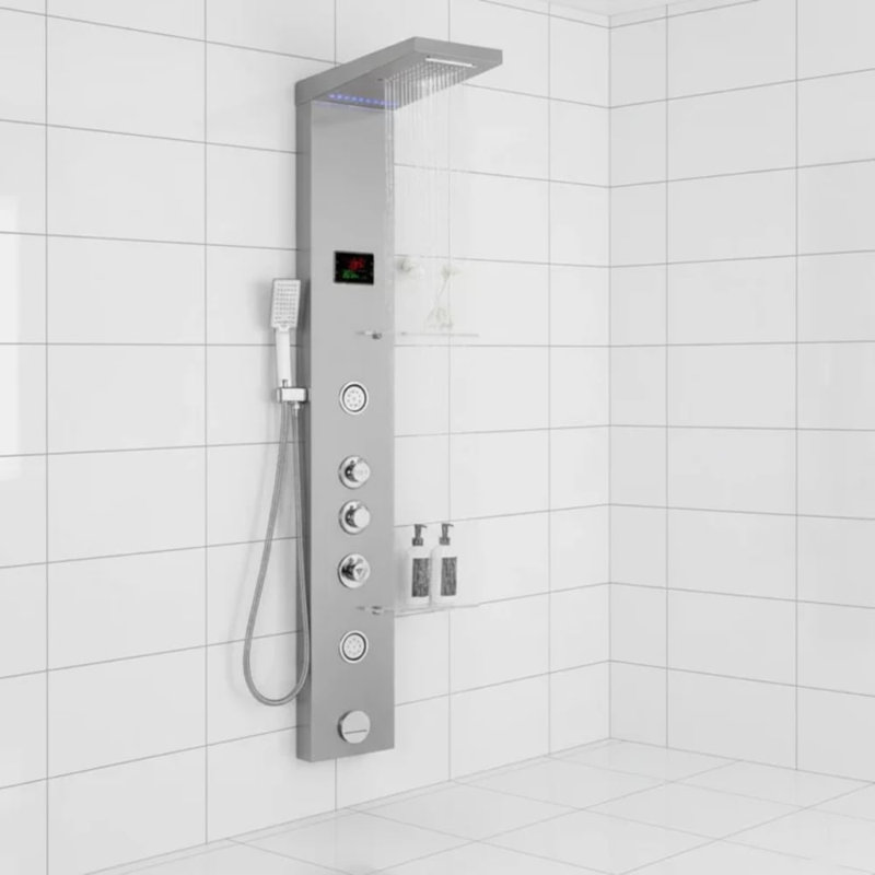 Tour de panneau de douche de luxe en acier inoxydable avec écran à DEL Zm8041 - Argent, Argent