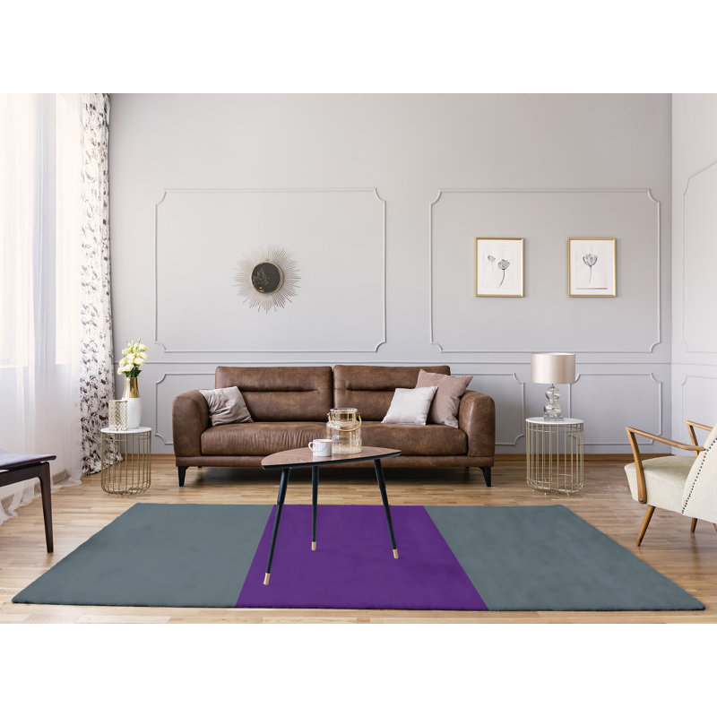 Tapis gris ardoise rayée/mauve, Rectangle 8 pi x 10 pi