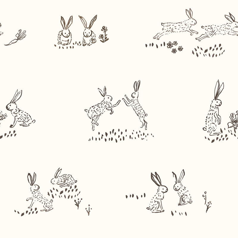 Bunny High Five 33' L x 20.5" W  Wallpaper Roll, Black/White