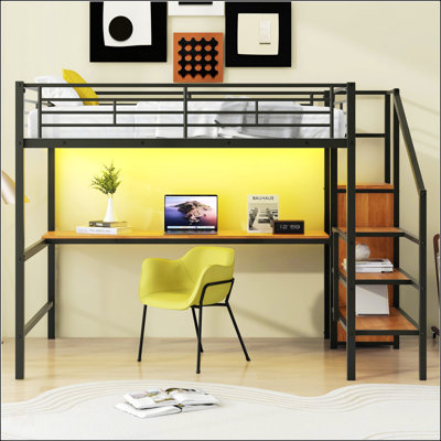 Full Size Metal Loft Bed with Desk