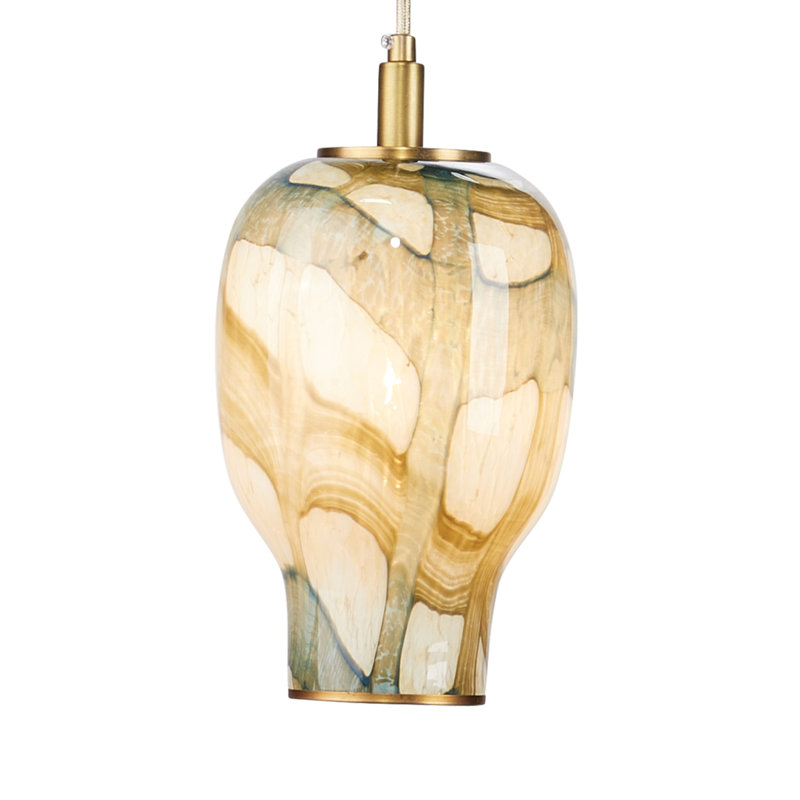 Helen Pendant In Pale Blue Glass, 12.25"H x 6.75"W x 6.75"D