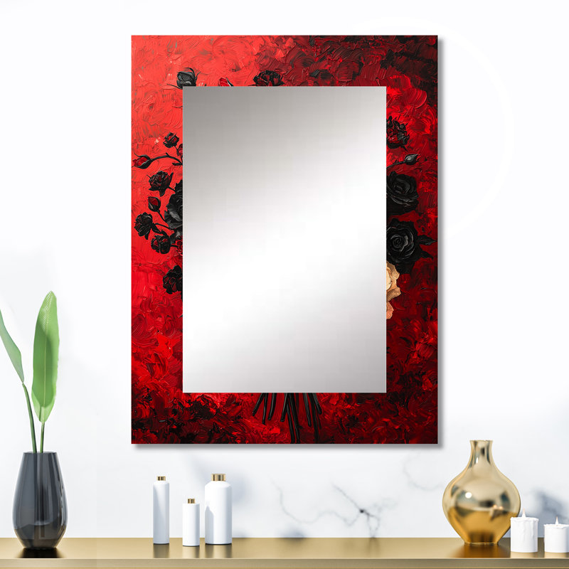 Abstrait bouquet de roses gothique foncé III - miroir de roses, miroir mural décoratif moderne, impression d'art en métal