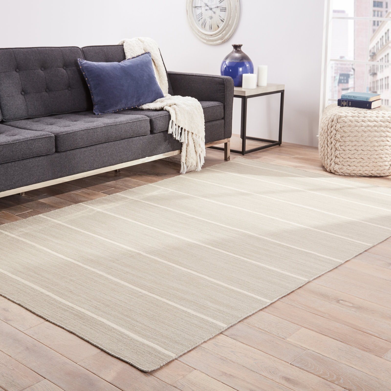 Creekmont Brown Light Gray Hand-Woven Wool Rug, Rectangle 5' x 8'