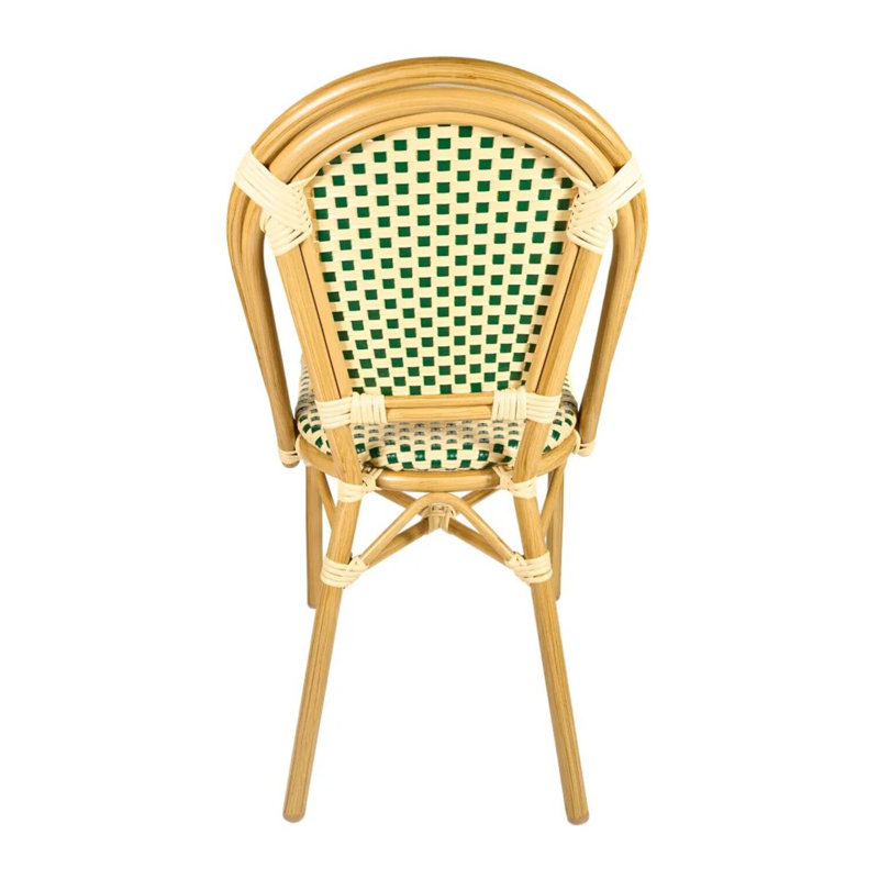 Beige and Green Rattan Armless Bistro Chair with Aluminum Legs