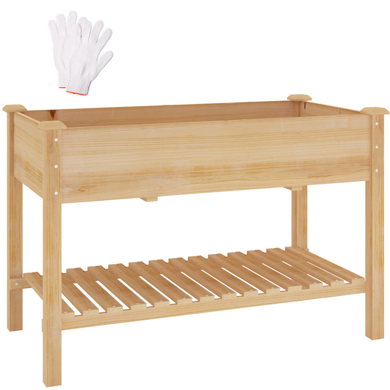 Lit de jardin surélevé en bois à 2 niveaux avec tablette de rangement