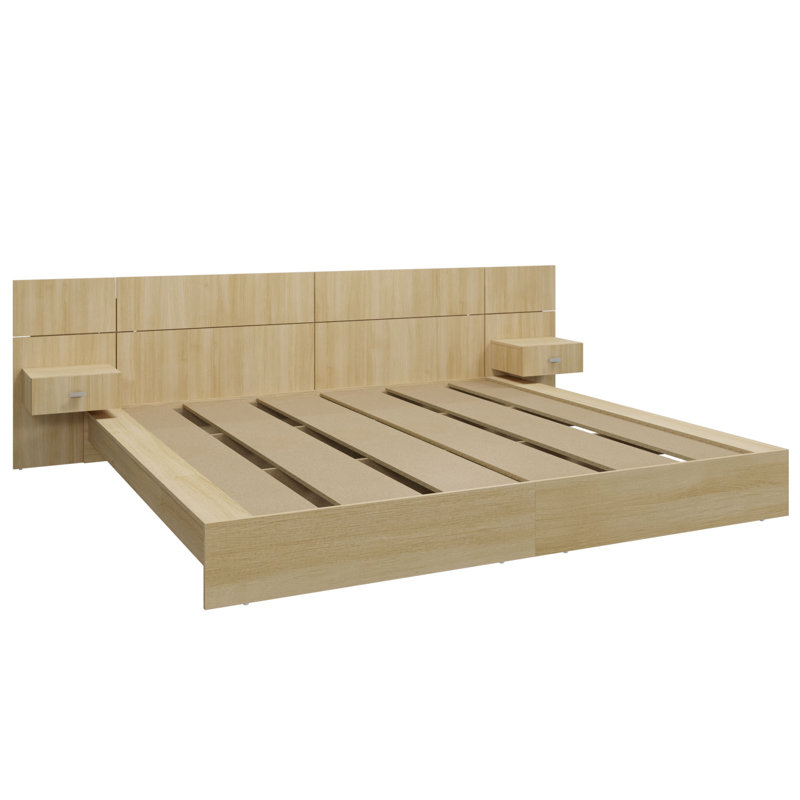 Chambre à coucher moderne Kaphan - Lit plateforme avec tête de lit et tables de chevet (2) - Assemblage facile, aucun sommier requis
