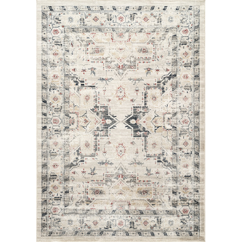 Abani Teuton DAL160A Indoor/Outdoor Distressed Cream Blue Area Rug, 7'9" x 10'2"