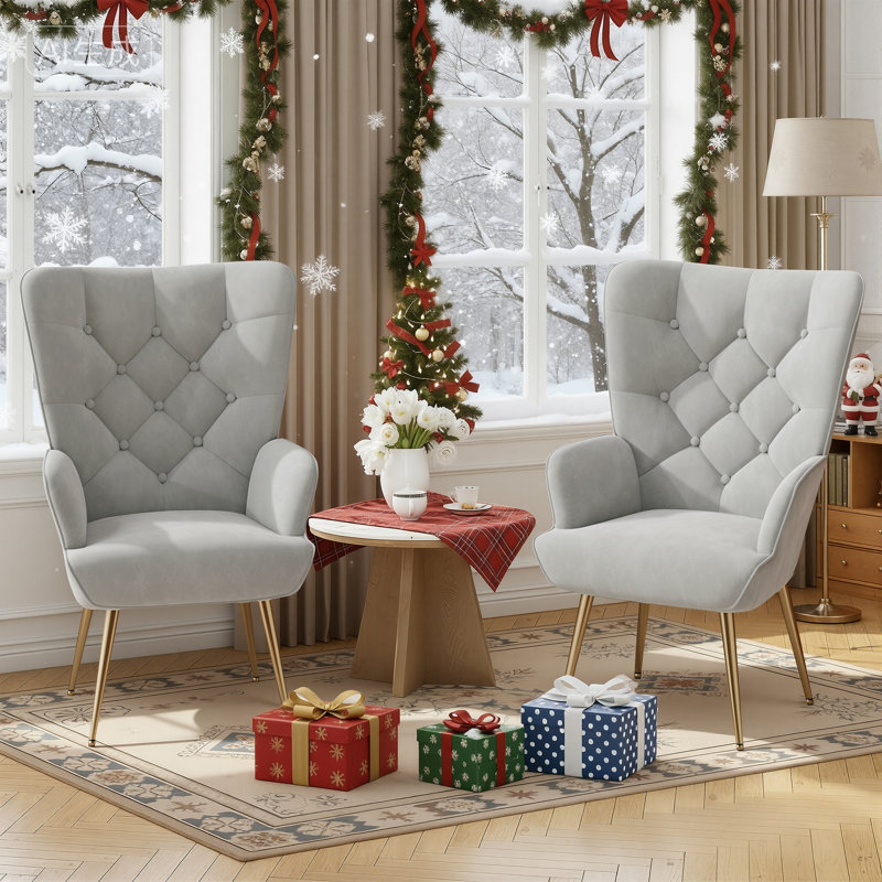 Bastoam 50Cm Wide Tufted Velvet Wingback Chair, Grey-Single