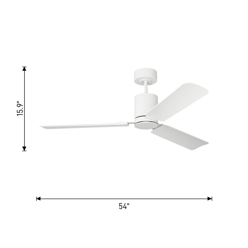 Visual Comfort Fan Cleancut Smart 54 LED Indoor Ceiling Fan with Threaded Downrod, Matte White ABS blades and Handheld Remote