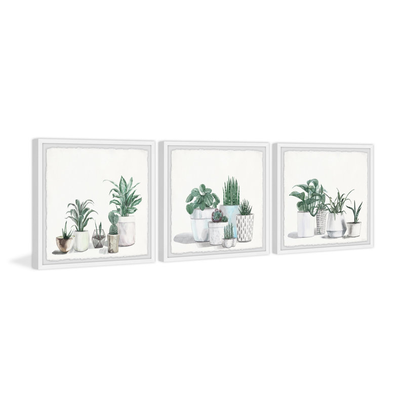 Urban Houseplants by Parvez Taj - 3 Piece Single Picture Frame Painting Set, 30" H x 30" W x 3.81" D