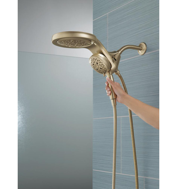 Pomme de douche double à 5 jets et douche à main avec H2Okinetic HydraChoice Hydrorain 1,75 GPM, Bronze champagne