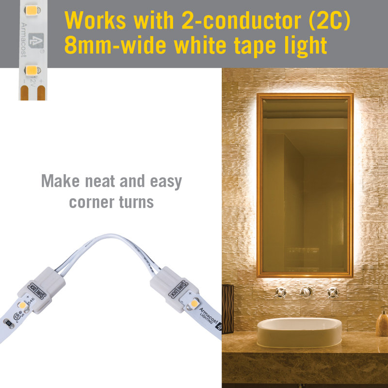 Connecteur de coin pour bande lumineuse à DEL 2 broches SureLock, paquet de 6