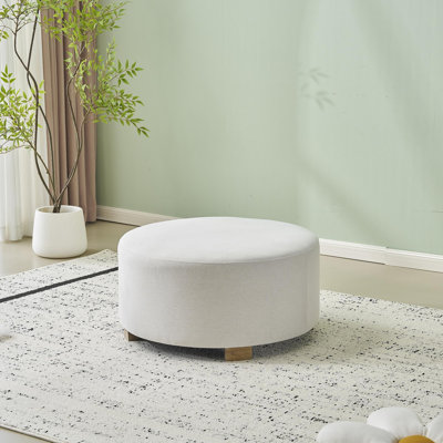 Repose-pieds rond blanc en tissu avec pieds en bois, repose-pieds minimaliste moderne