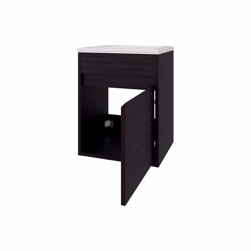 Meuble-lavabo flottant pour salle de bain avec lavabo et 1 porte, Noir
