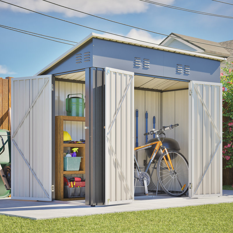 8 pi L 4 pi. D Abri de rangement en métal à deux entrées et trois portes avec trousse de fondation