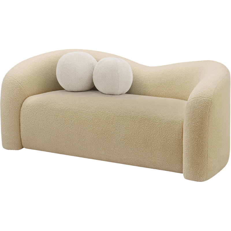 Causeuse rembourrée Kali, Tissu beige en fausse peau de mouton