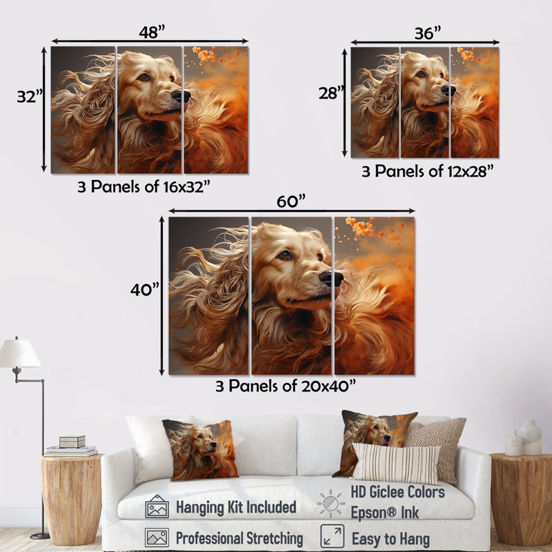 Chien, chien afghan, ensemble d'art mural, H 28 po x l 36 po