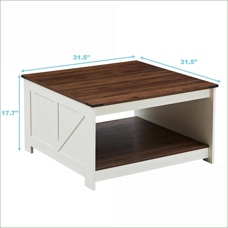 Noyer de ferme & amp; Table basse ivoire pour le salon, 2 niveaux, peu encombrante, facile à nettoyer