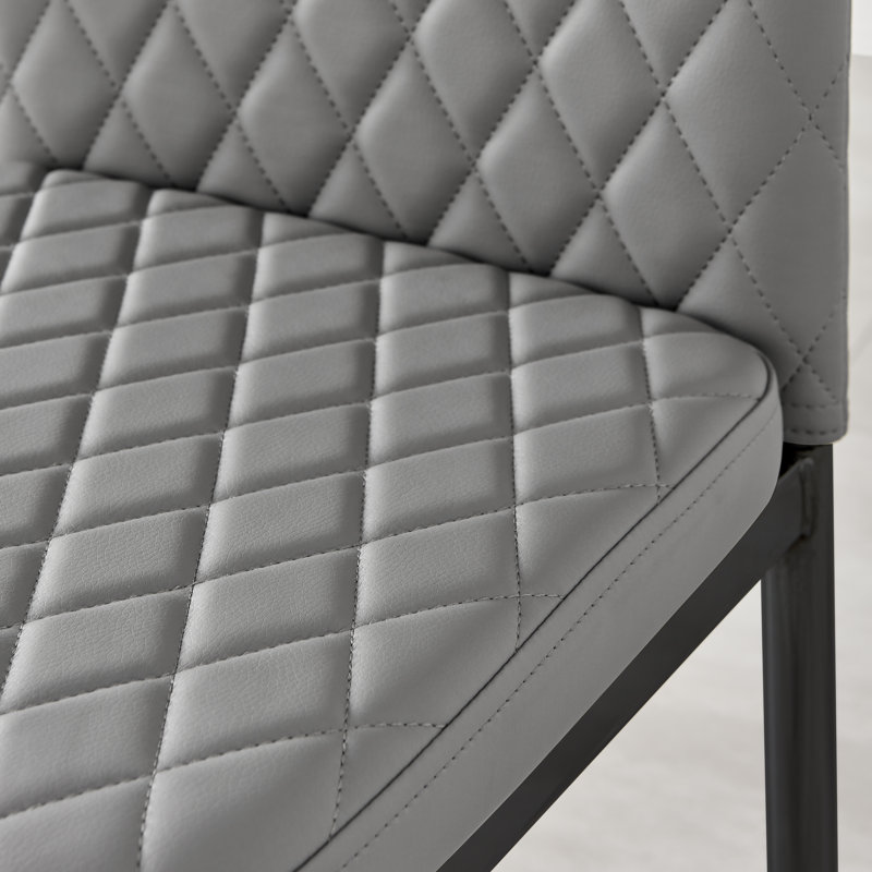 Eubanks Faux Leather Modern Tall Back Dining Chairs Set with Metal Legs & Diamond Stitching, Grey, Black