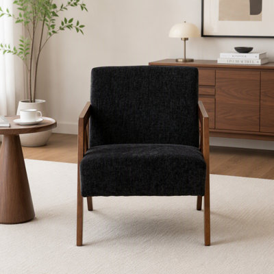 Mid Century Modern Accent Chair with Wood Frame and Soft Linen Fabric