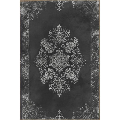 Black Traditional Themed Woven Base Washable Rug