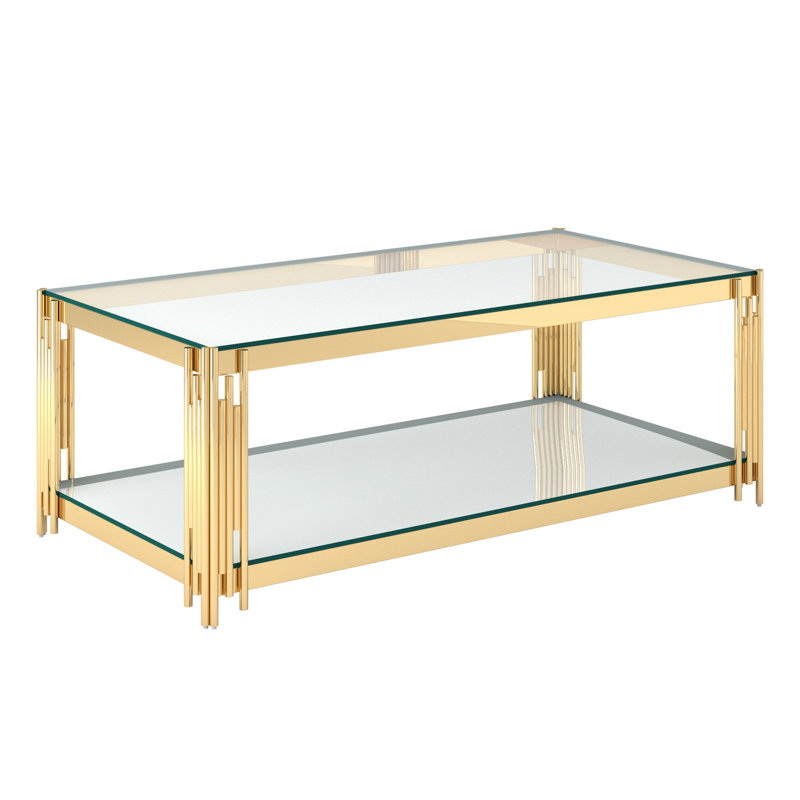 Kenneth Rectangular Coffee Table In Gold, Gold