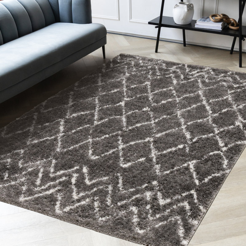 Tapis gris à poils longs Keemia , Rectangle 5 pi 3 po x 7 pi 7 po