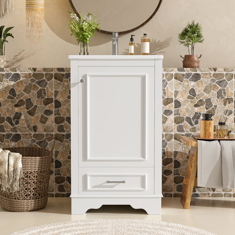 Ensemble de meuble-lavabo simple 20 po avec lavabo en céramique, un tiroir, un meuble-lavabo simple autoportant avec porte à fermeture douce, tablette réglable, style moderne, blanc