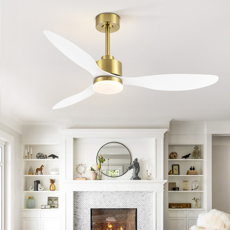 Loritta 52'' 3 - Blade Large Indooor Ceiling Fan With Light Kit and Remote, 3 LED Colors, 6 Speed Noiseless DC Motor, Timer