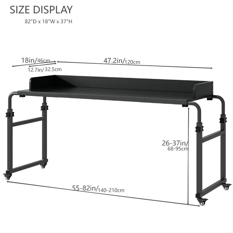 Overbed Table With 360° Wheels, Queen Size Mobile Bed Desk, Recliner Table Over Bed Table Adjustable Height And Length Overbed Table With Heavy Duty Metal Leg For Hospital And Home Use