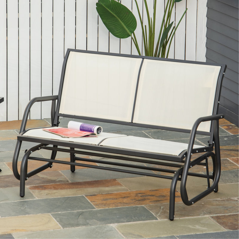2-Person Outdoor Glider Bench, Patio Double Swing Rocking Chair Loveseat W/Powder Coated Steel Frame For Backyard Garden Porch, Beige