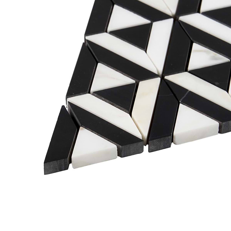 Monroe 8x8 Triangle Polished Marble Mosaic Tile, Black/White