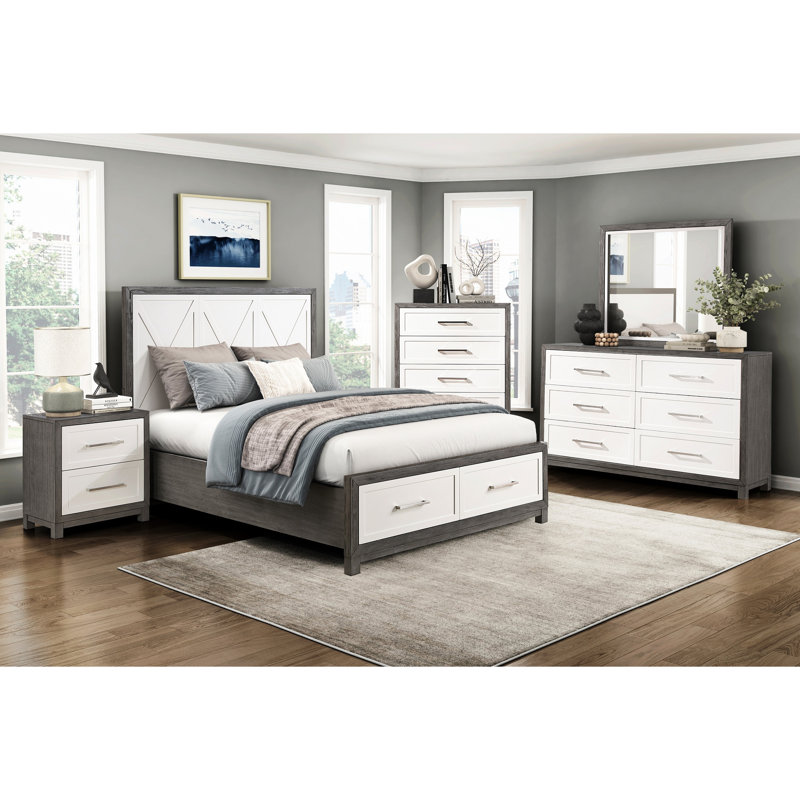 Grand lit plateforme avec rangement, rangement gris pour chambre à coucher et