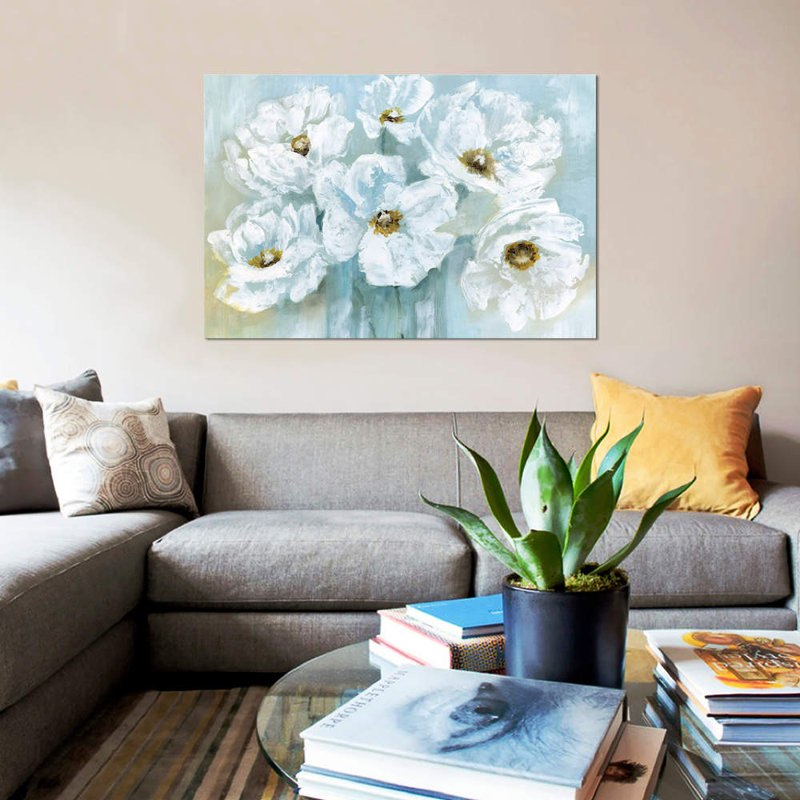 « white popy bouquet », impression sur toile, H 18 po x l 26 po x P 1,5 po