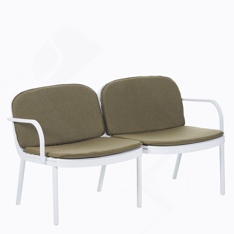 Causeuse d'extérieur en PP, structure blanche avec coussin vert, Coussin vert / cadre blanc