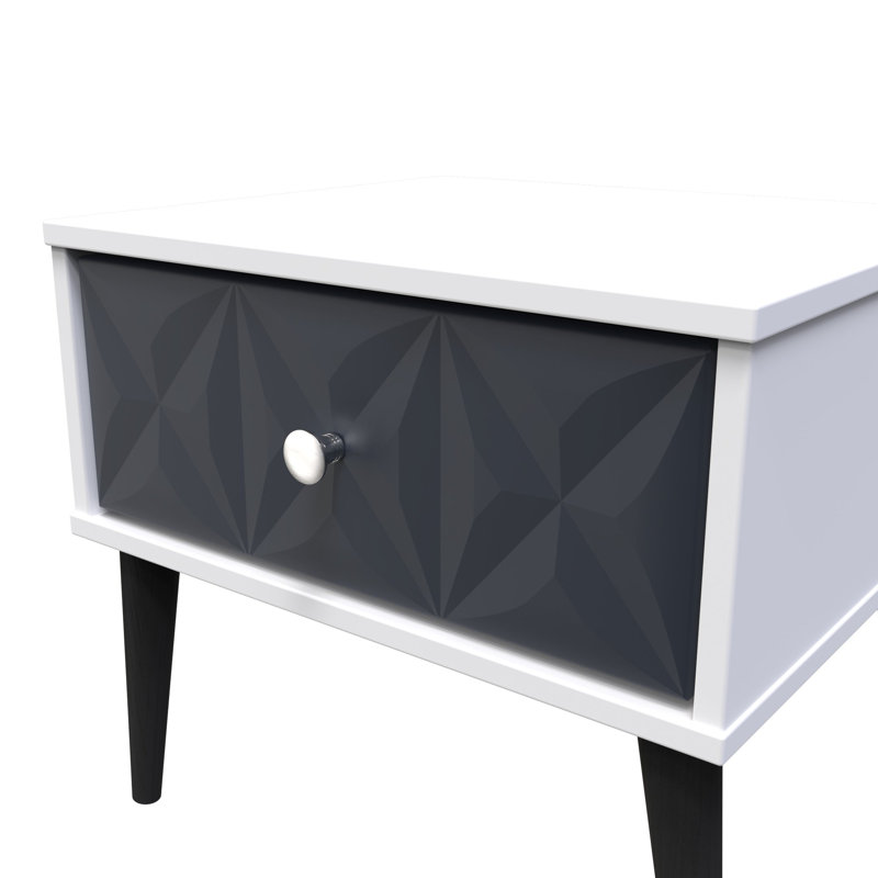 Carnlea 45cm W Manufactured Wood Bedside Table, Indigo Matt/White