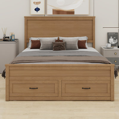 Wood Storage Bed Frame With 6 Drawers And Wooden Slats Support